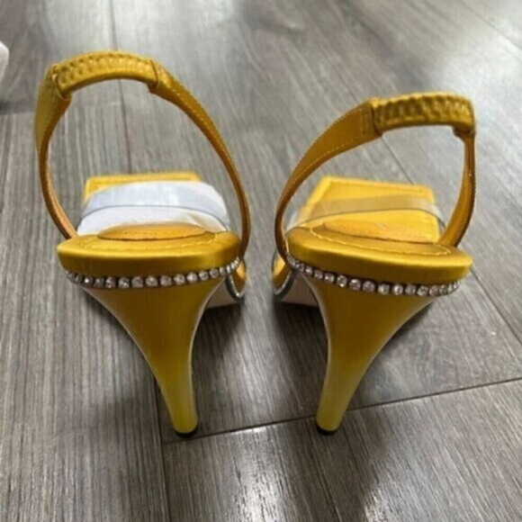 NWT Good American Crystal Crush Satin Lucite Sling Back Sandal Heels - Picture 9 of 15